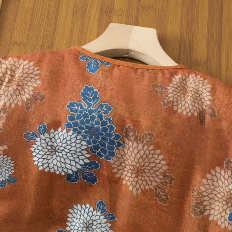 Gilet da donna in cotone senza maniche con stampe floreali, bottoni e tasche, Buddha Stones - image 3
