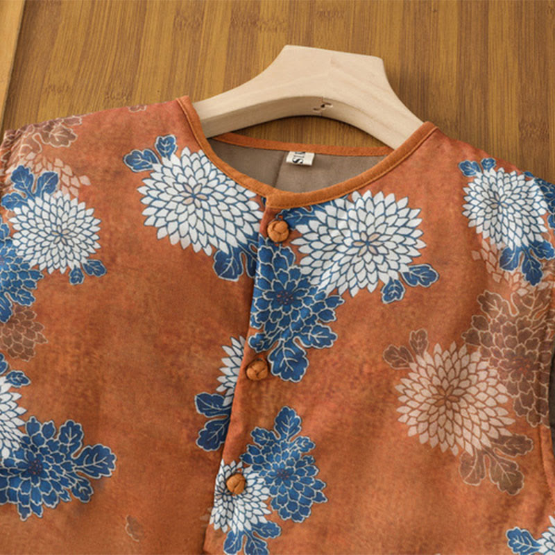 Gilet da donna in cotone senza maniche con stampe floreali, bottoni e tasche, Buddha Stones - image 2