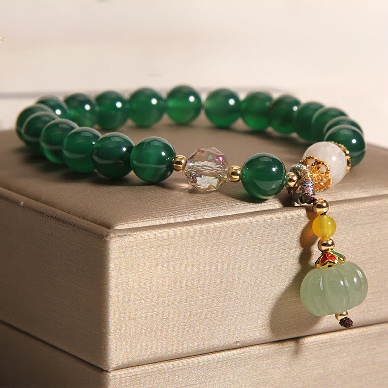 Braccialetto rilassante e calmo con perline di zucca in cristallo verde Buddha Stones - image 2