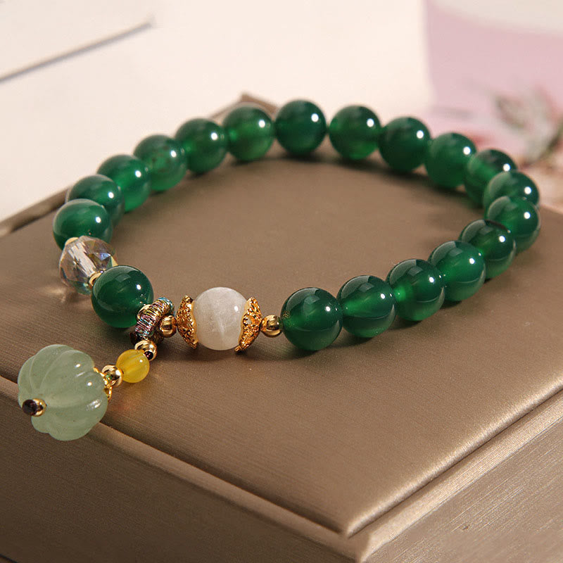 Braccialetto rilassante e calmo con perline di zucca in cristallo verde Buddha Stones - image 1
