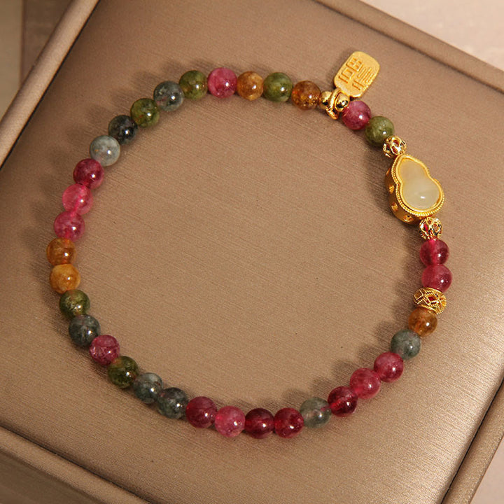 Braccialetto positivo con carattere Fu in pietra colorata e tormalina Buddha Stones - image 7