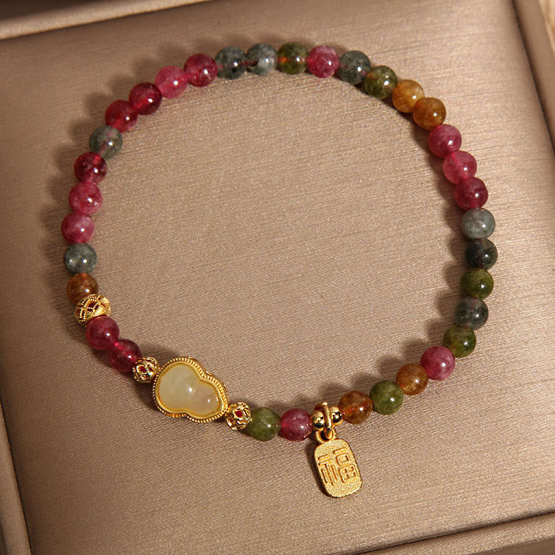 Braccialetto positivo con carattere Fu in pietra colorata e tormalina Buddha Stones - image 4