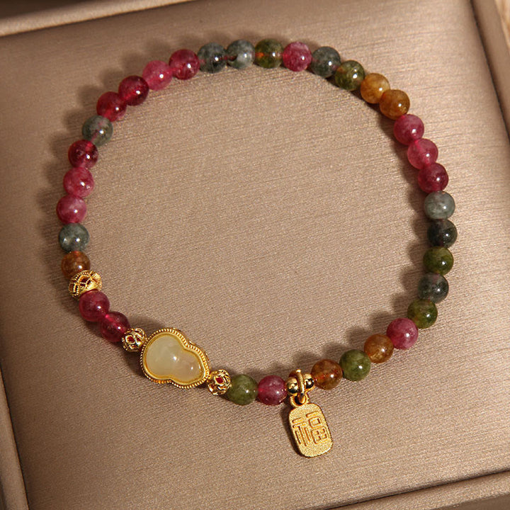 Braccialetto positivo con carattere Fu in pietra colorata e tormalina Buddha Stones - image 4