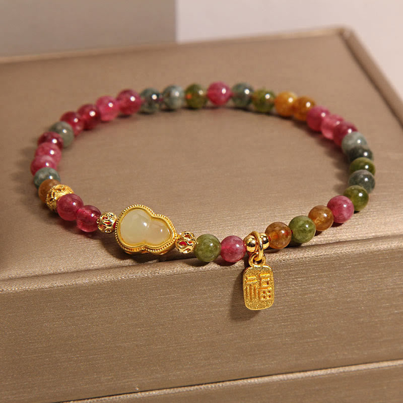 Braccialetto positivo con carattere Fu in pietra colorata e tormalina Buddha Stones - image 1