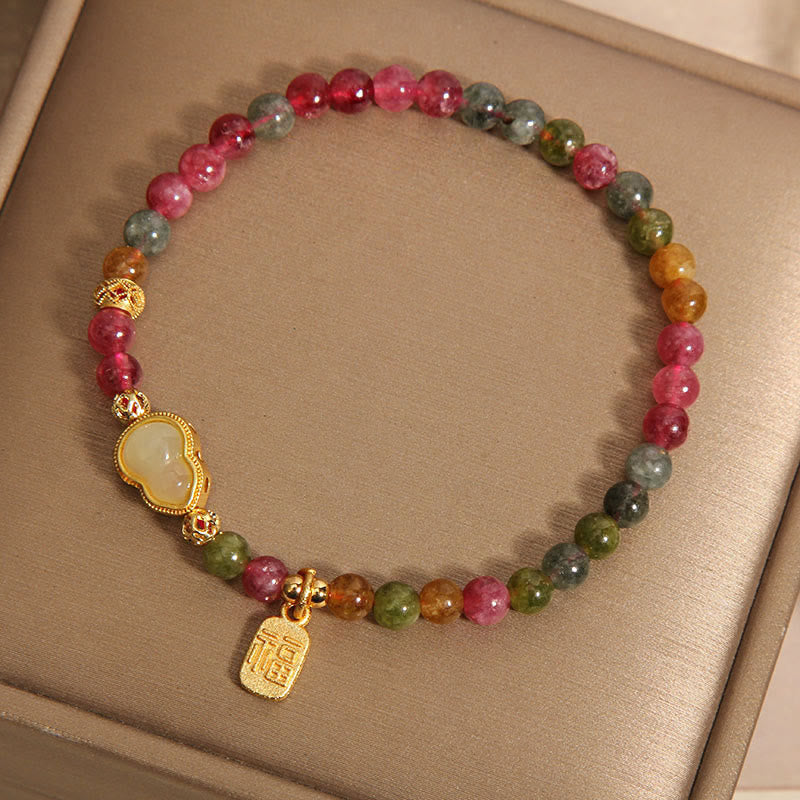 Braccialetto positivo con carattere Fu in pietra colorata e tormalina Buddha Stones - image 2