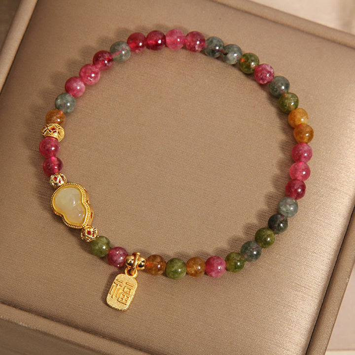 Braccialetto positivo con carattere Fu in pietra colorata e tormalina Buddha Stones - image 2