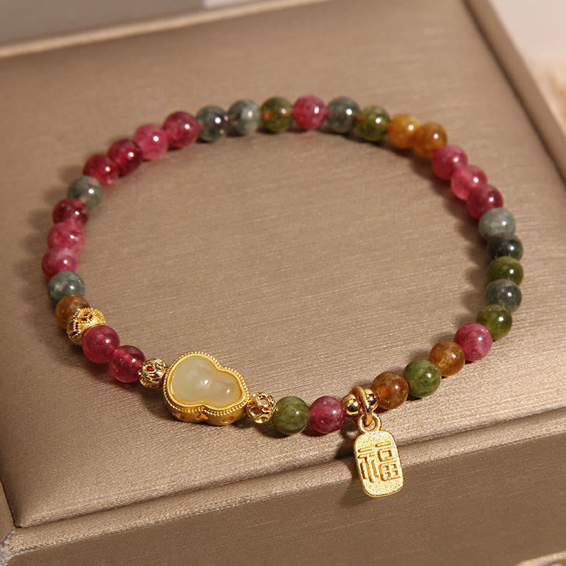 Braccialetto positivo con carattere Fu in pietra colorata e tormalina Buddha Stones - image 3