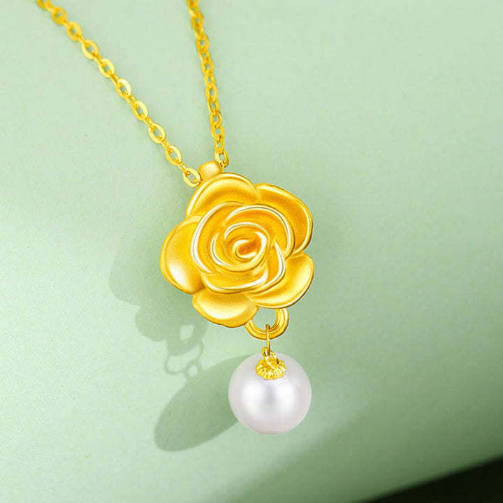Collana con ciondolo curativo in perle di camelia placcate in oro e argento sterling 999 Buddha Stones - image 3
