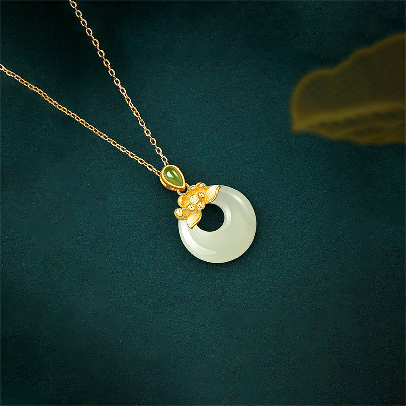 Collana con ciondolo portafortuna in giada Hetian placcata oro e argento sterling 925 Buddha Stones - image 1