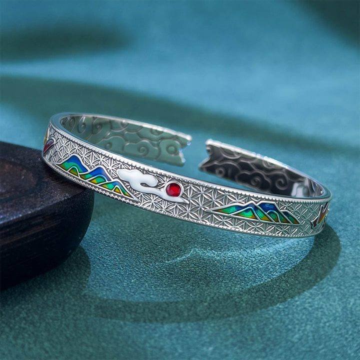 Bracciale rigido regolabile aperto con motivo a farfalla in rame smaltato con motivo a sole di Buddha Stones - Annata - image 0