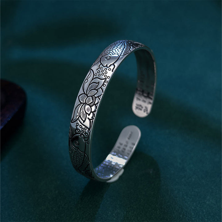 Bracciale rigido regolabile aperto Buddha Stones, cuore, sutra, pesce koi, loto, rame, ricchezza - image 1
