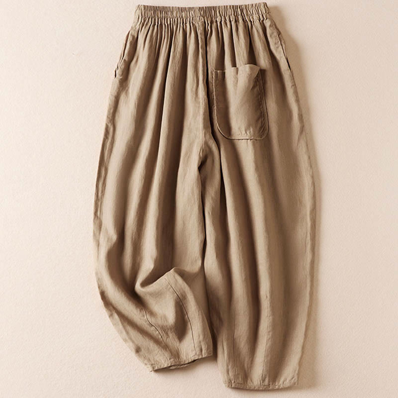 Pantaloni harem estivi con piccole decorazioni floreali e tasche, ispirati a Buddha Stones. - image 3