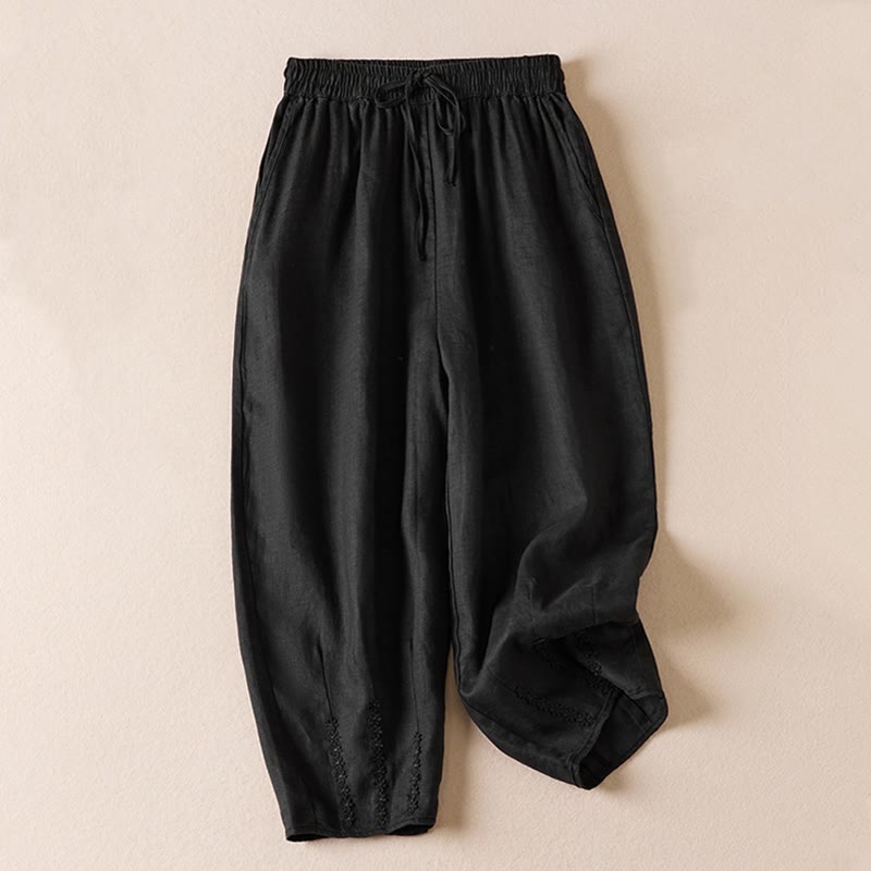 Pantaloni harem estivi con piccole decorazioni floreali e tasche, ispirati a Buddha Stones. - Nero - US8-10, UK/AU12-14, EU40-42 (2XL) - image 36