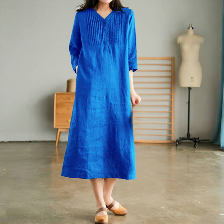 Abito midi casual con pieghe a fisarmonica, scollo a V, maniche corte e tasche, modello Buddha Stones - DodgerBlue - US12, UK/AU16, EU44 (3XL) - image 4