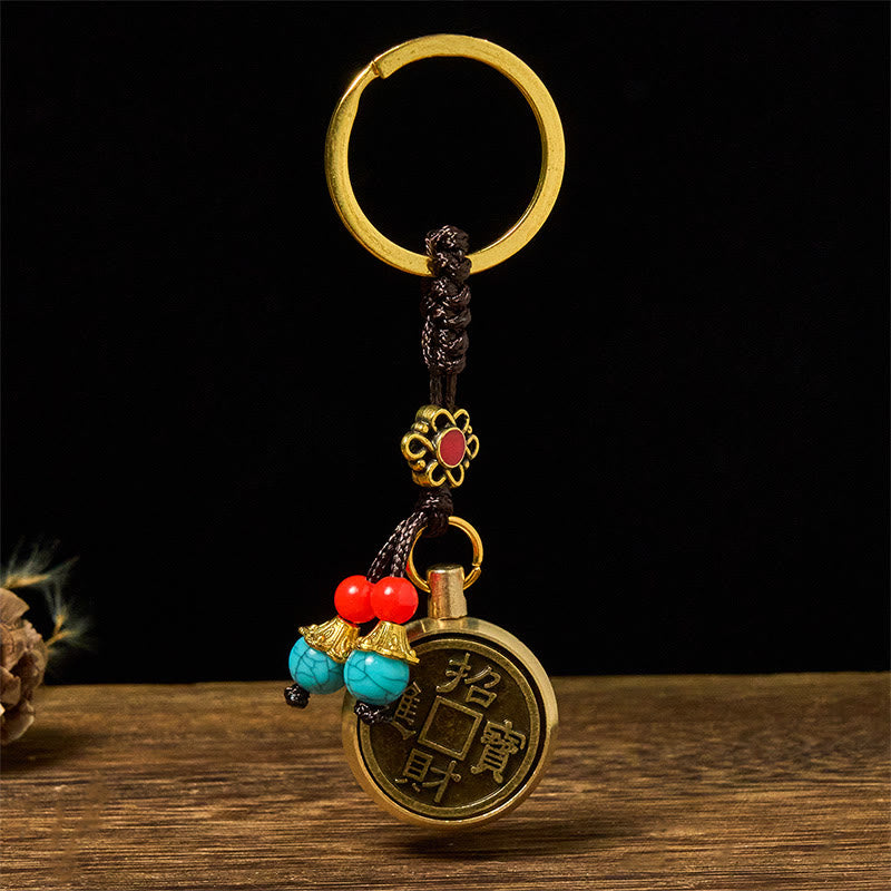 Portachiavi in ​​ottone con Buddha Stones dell'anno del cavallo che porta ricchezza e tesori - image 2