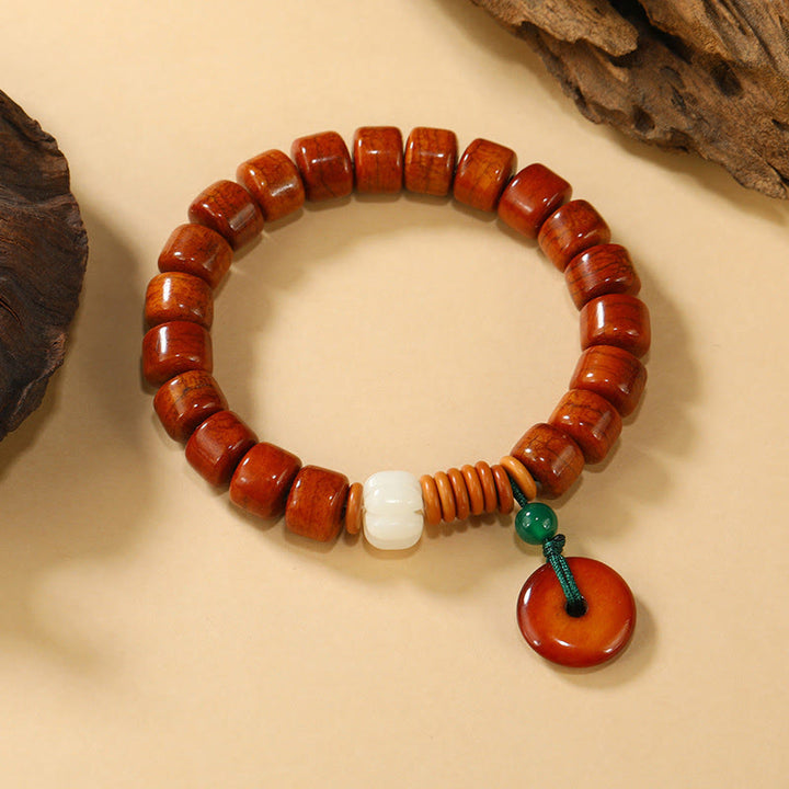Braccialetto dell'illuminazione con fibbia della pace in Buddha Stones, perline di osso e loto - Perline d'osso e fibbia della pace (circonferenza del polso: 15 cm-16 cm) - image 0