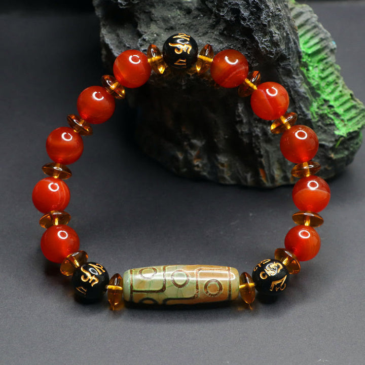 Braccialetto Buddha Stones con perline Dzi a nove occhi in agata rossa e sei parole vere - image 11