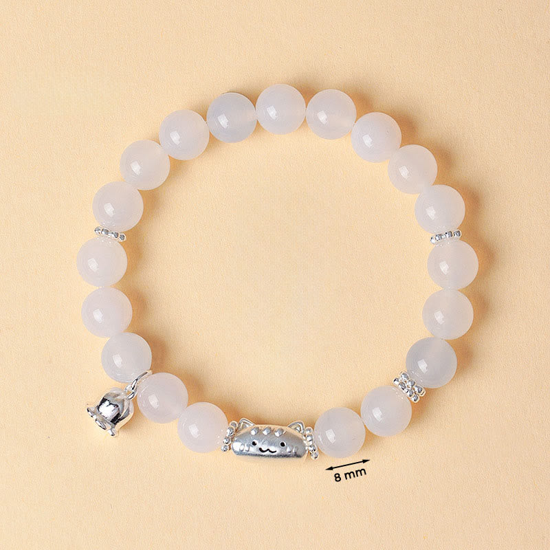 Braccialetto positivo Buddha Stones in argento sterling 999 con testa di gatto naturale, occhio di gatto bianco, agata bianca - image 12