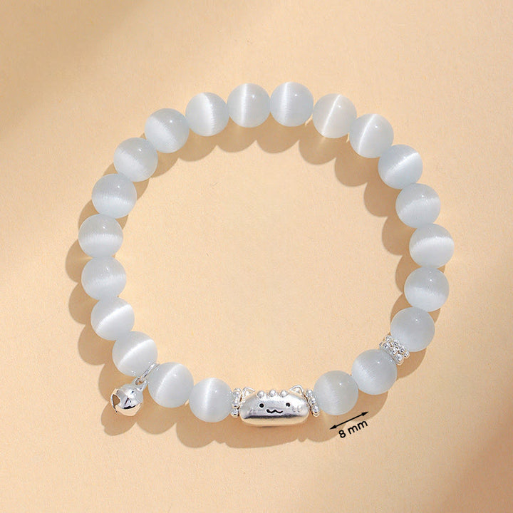 Braccialetto positivo Buddha Stones in argento sterling 999 con testa di gatto naturale, occhio di gatto bianco, agata bianca - image 3