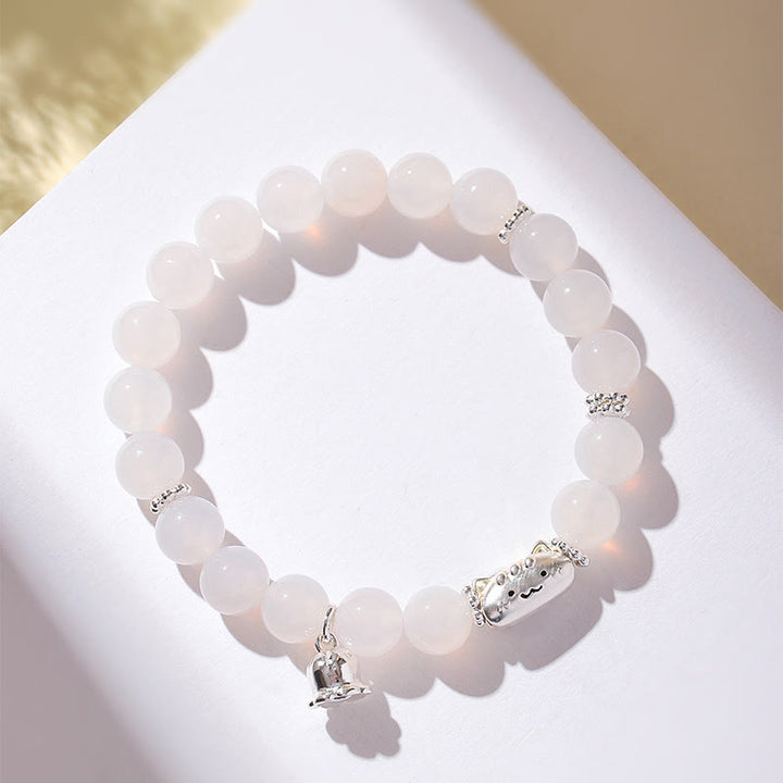 Braccialetto positivo Buddha Stones in argento sterling 999 con testa di gatto naturale, occhio di gatto bianco, agata bianca - image 11