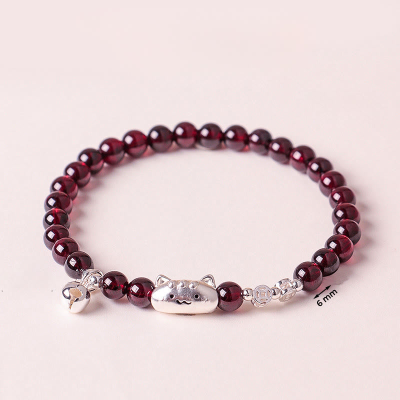 Braccialetto di perline di protezione in granato naturale a forma di testa di gatto, in argento sterling 999, Buddha Stones - image 18