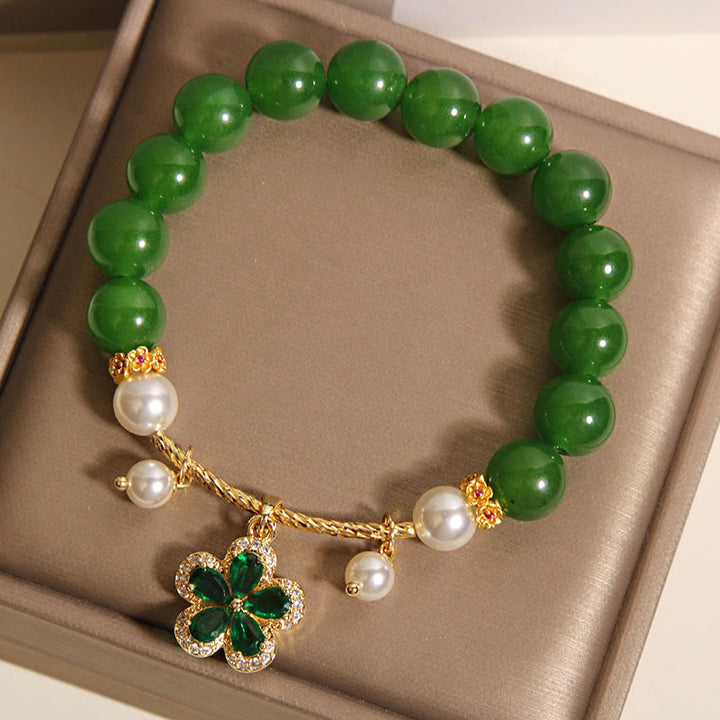 Bracciale Buddha Stones con perle di diaspro verde e fiori - image 5