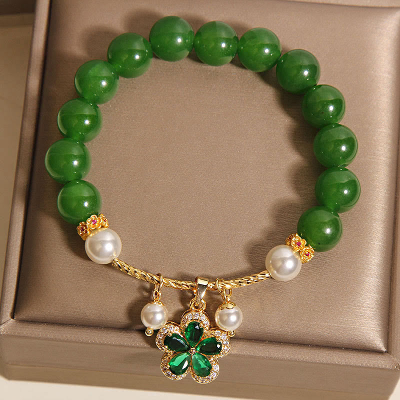Bracciale Buddha Stones con perle di diaspro verde e fiori - image 4