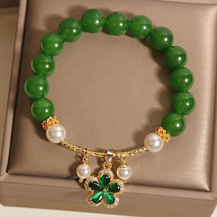Bracciale Buddha Stones con perle di diaspro verde e fiori - image 4