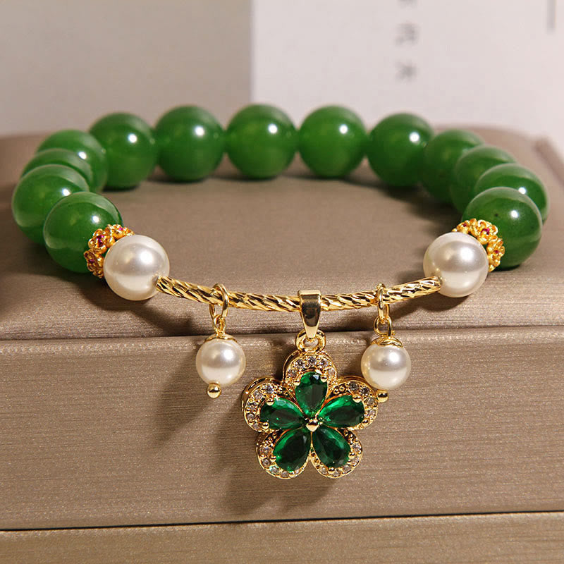 Bracciale Buddha Stones con perle di diaspro verde e fiori - image 2