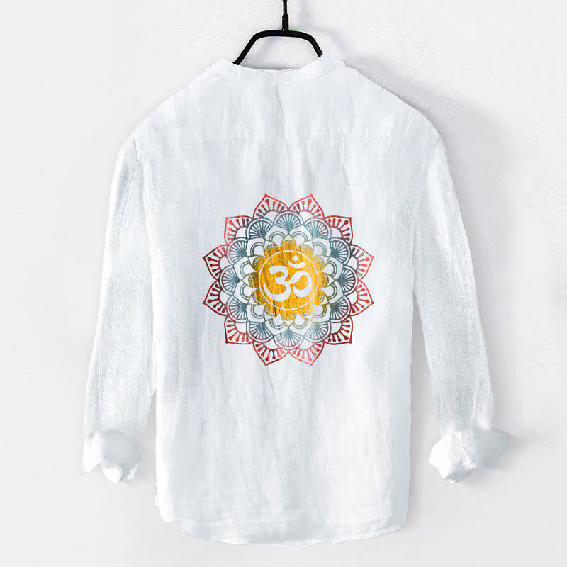 Camicia da uomo in cotone e lino a maniche lunghe con motivo a mandala, simbolo Om Buddha Stones - image 2