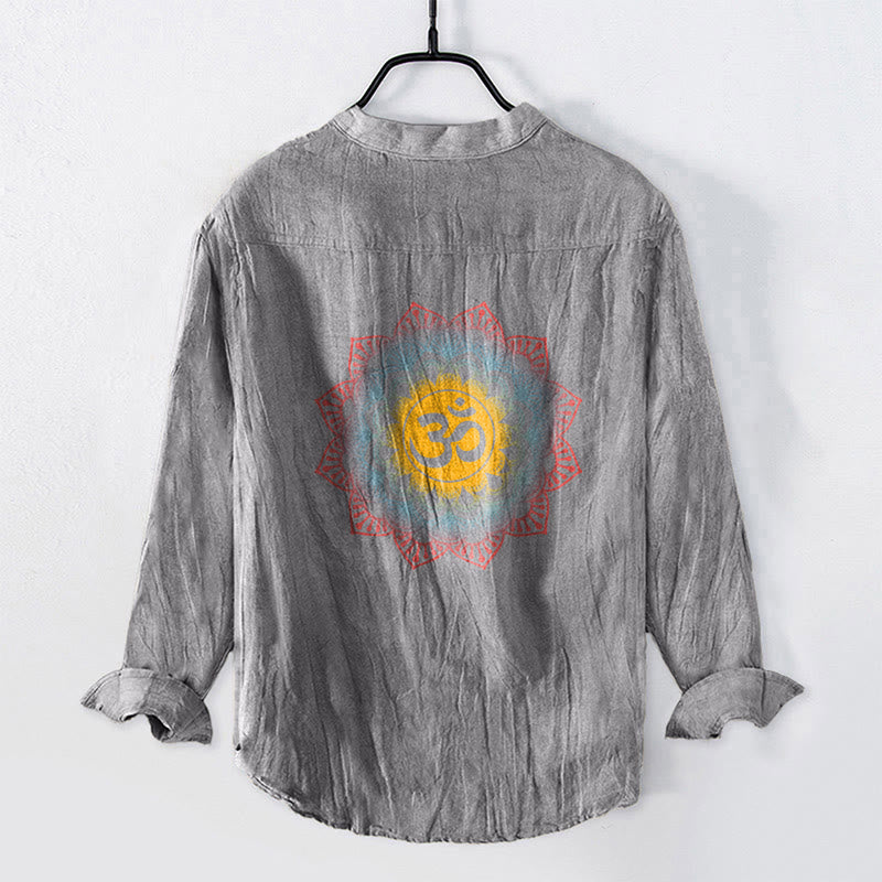 Camicia da uomo in cotone e lino a maniche lunghe con motivo a mandala, simbolo Om Buddha Stones - image 8