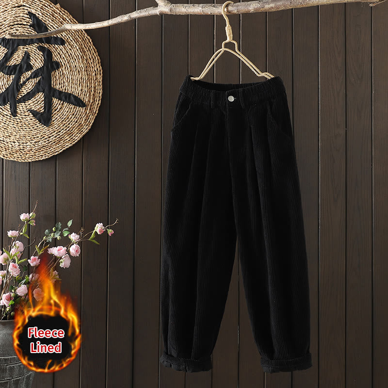 Pantaloni harem invernali da donna in velluto a coste di cotone con vita alta e fodera in pile, con tasche , Buddha Stones - Nero - US8-10, UK/AU12-14, EU40-42 (2XL) - image 11
