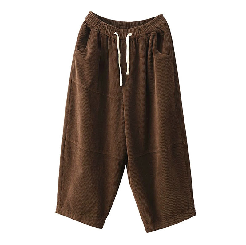 Pantaloni da donna in velluto a coste di cotone con coulisse, foderati in pile termico e tasche Buddha Stones - image 1
