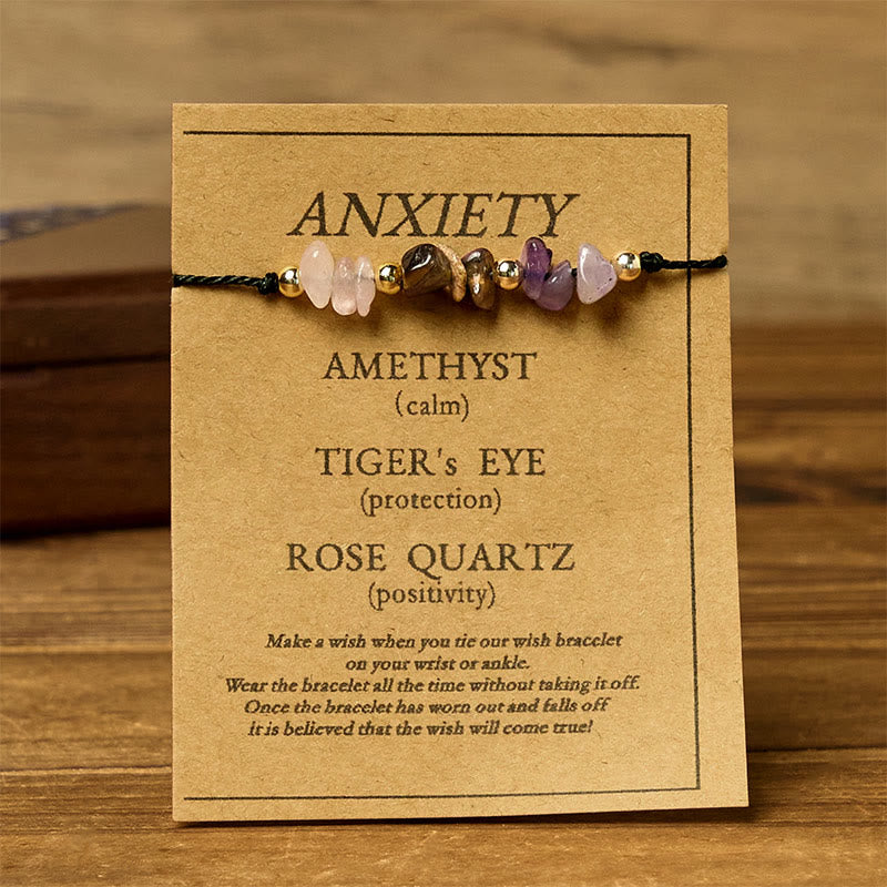 Braccialetto di corda con carta protettiva anti-ansia, Buddha Stones, ametista, occhio di tigre, quarzo rosa - image 1
