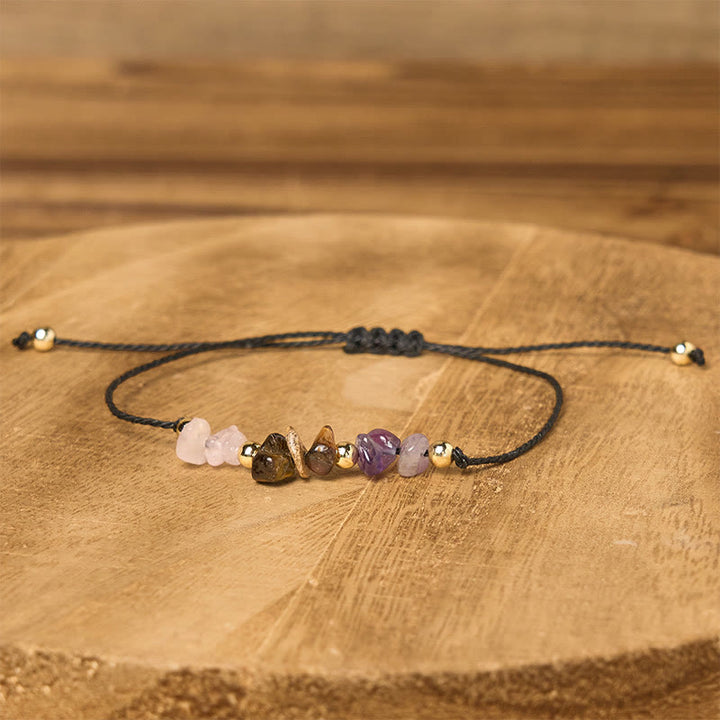 Braccialetto di corda con carta protettiva anti-ansia, Buddha Stones, ametista, occhio di tigre, quarzo rosa - image 2