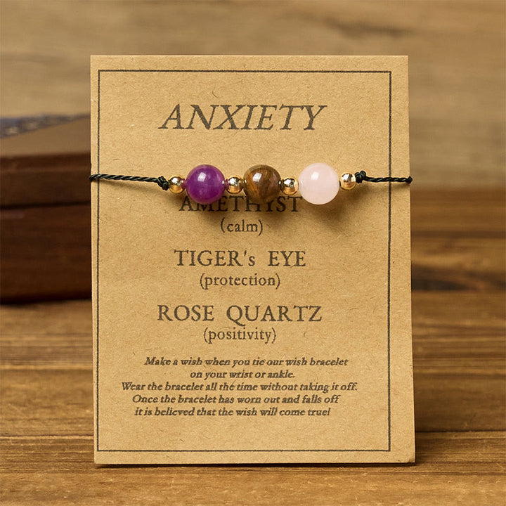 Braccialetto di corda con carta protettiva anti-ansia, Buddha Stones, ametista, occhio di tigre, quarzo rosa - image 11
