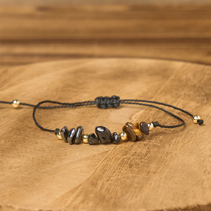 Braccialetto di corda con carta di protezione in pirite, tormalina nera, occhio di tigre Buddha Stones - image 2