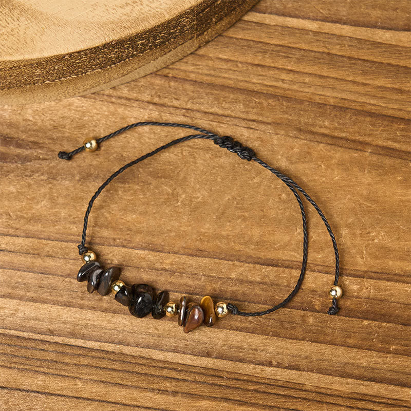 Braccialetto di corda con carta di protezione in pirite, tormalina nera, occhio di tigre Buddha Stones - image 3