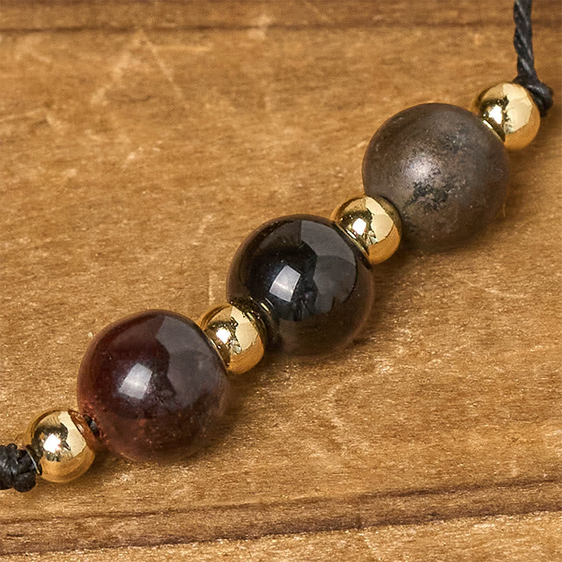 Braccialetto di corda con carta di protezione in pirite, tormalina nera, occhio di tigre Buddha Stones - image 14