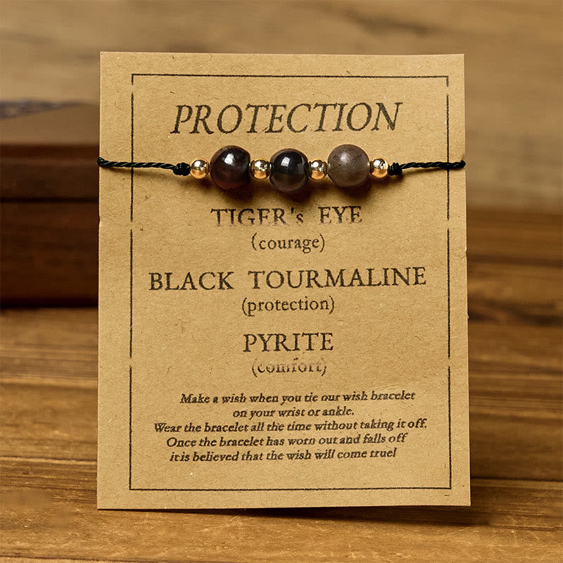 Braccialetto di corda con carta di protezione in pirite, tormalina nera, occhio di tigre Buddha Stones - image 11