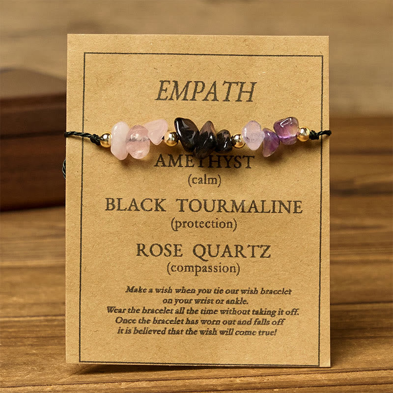 Braccialetto di corda con carta empatica, Buddha Stones, ametista, tormalina nera, quarzo rosa - image 1