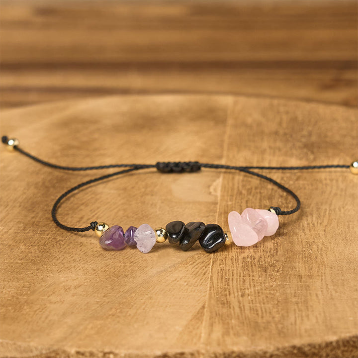 Braccialetto di corda con carta empatica, Buddha Stones, ametista, tormalina nera, quarzo rosa - image 3