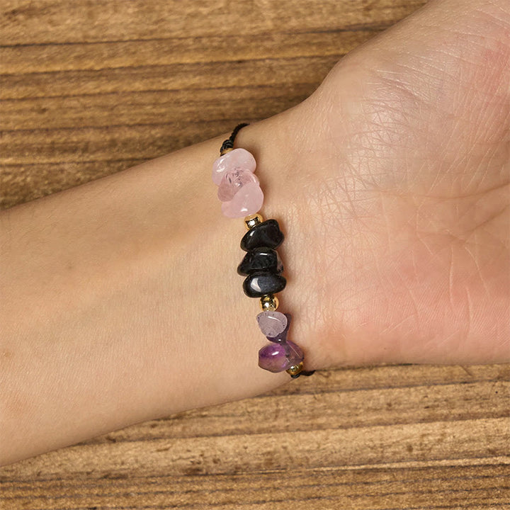 Braccialetto di corda con carta empatica, Buddha Stones, ametista, tormalina nera, quarzo rosa - image 5