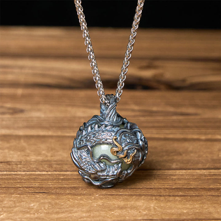 Buddha Stones Collana con ciondolo a forma di drago di rame che circonda la perla della forza - Catena del drago e della chiglia - image 9