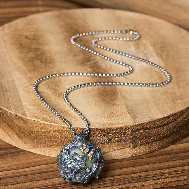 Buddha Stones Collana con ciondolo a forma di drago di rame che circonda la perla della forza - image 8