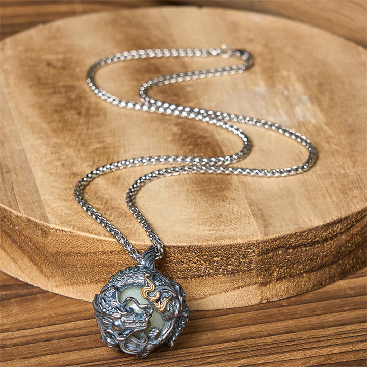 Buddha Stones Collana con ciondolo a forma di drago di rame che circonda la perla della forza - image 10