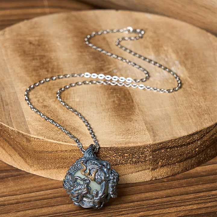 Buddha Stones Collana con ciondolo a forma di drago di rame che circonda la perla della forza - image 4