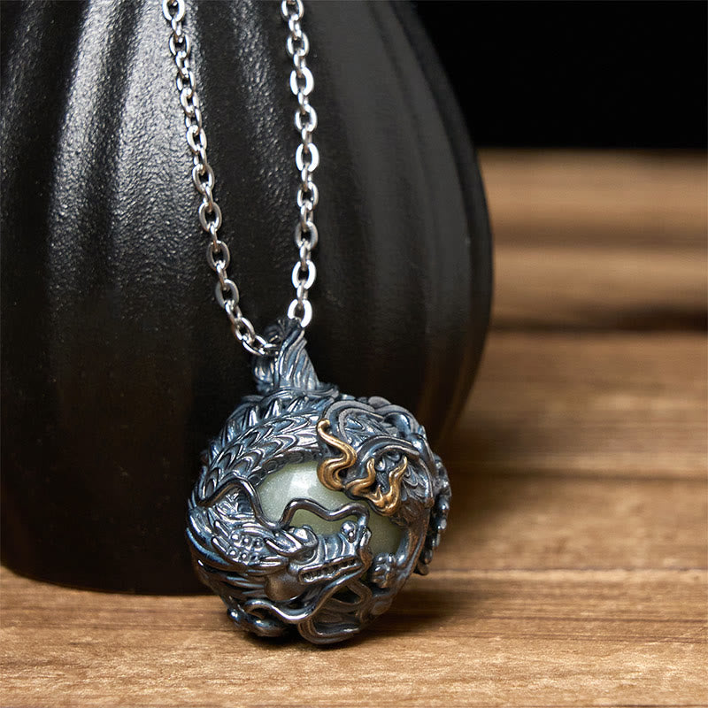 Buddha Stones Collana con ciondolo a forma di drago di rame che circonda la perla della forza - image 1