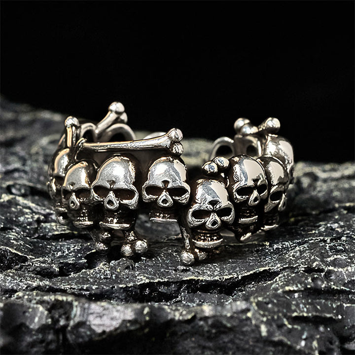 Anello con teschio in rame e Buddha Stones , Signore della foresta dei cadaveri, che tiene lontani gli spiriti maligni - Osso del cranio di rame - image 0