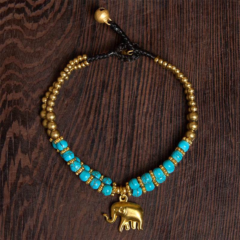 Bracciale Buddha Stones Turquoise Elephant Luck in rame placcato a doppio strato e resistenza - image 18